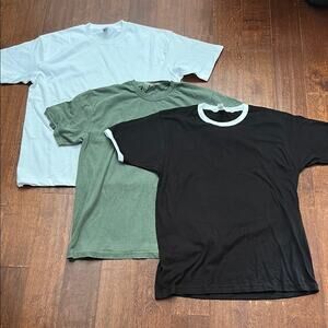 Men's 100% Cotton Black, Green, and White T-Shirt Set, Size Large, NWOT